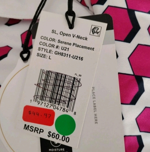 Tail White Label Sleeveless V-Neck Golf Top Geometric Pink White Size L NWT - Picture 5 of 6